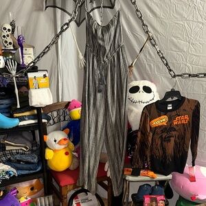 Elan Black and White Striped Pantsuit with Matching Blouse